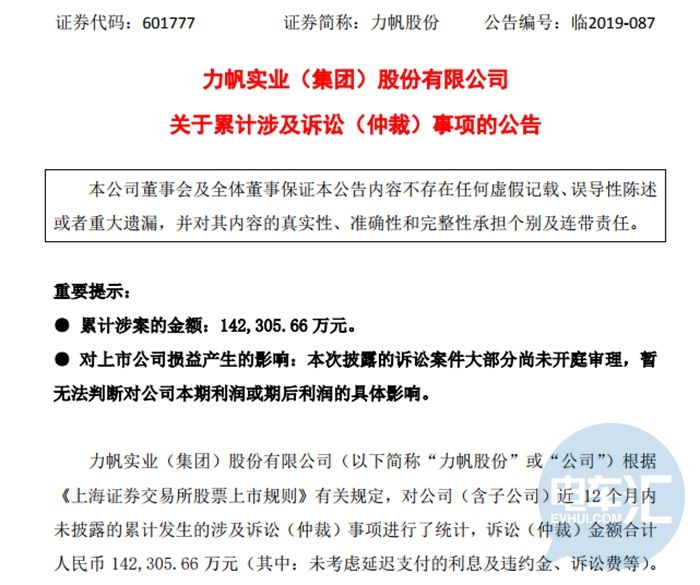 累計訴訟金額超14億 力帆股份危機再現?