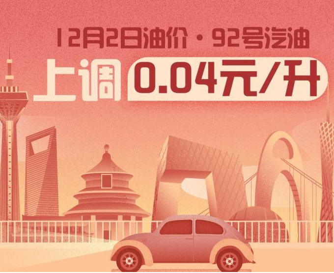 12月2日24時：92號汽油上調(diào)0.04元/升