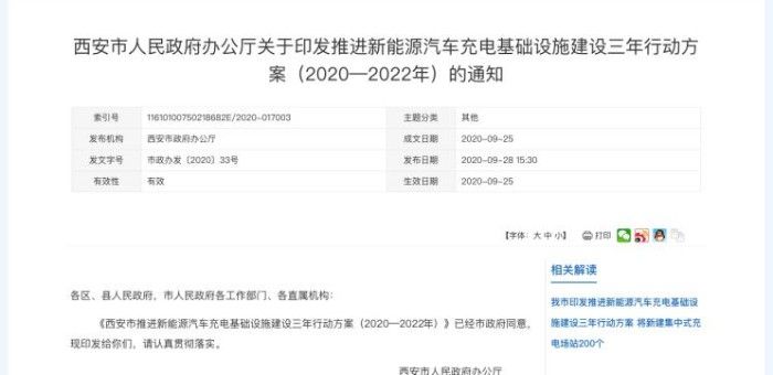 西安市推新能源汽車充電基礎設施方案