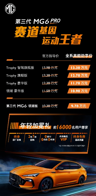 戰斗氣息再升級，第三代MG6 PRO售9.78萬起