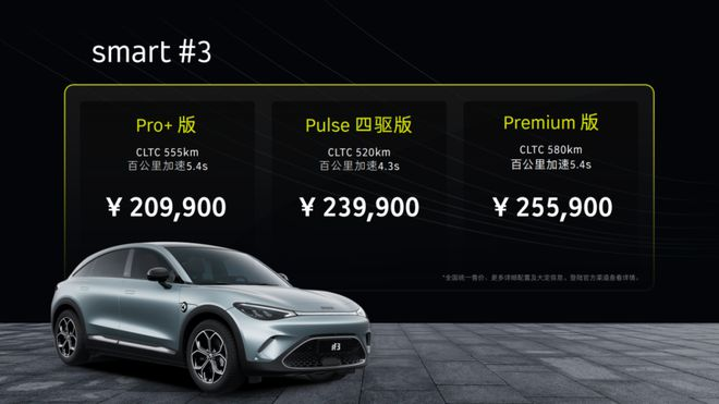 最大續(xù)航580公里，smart精靈#3售20.99萬起