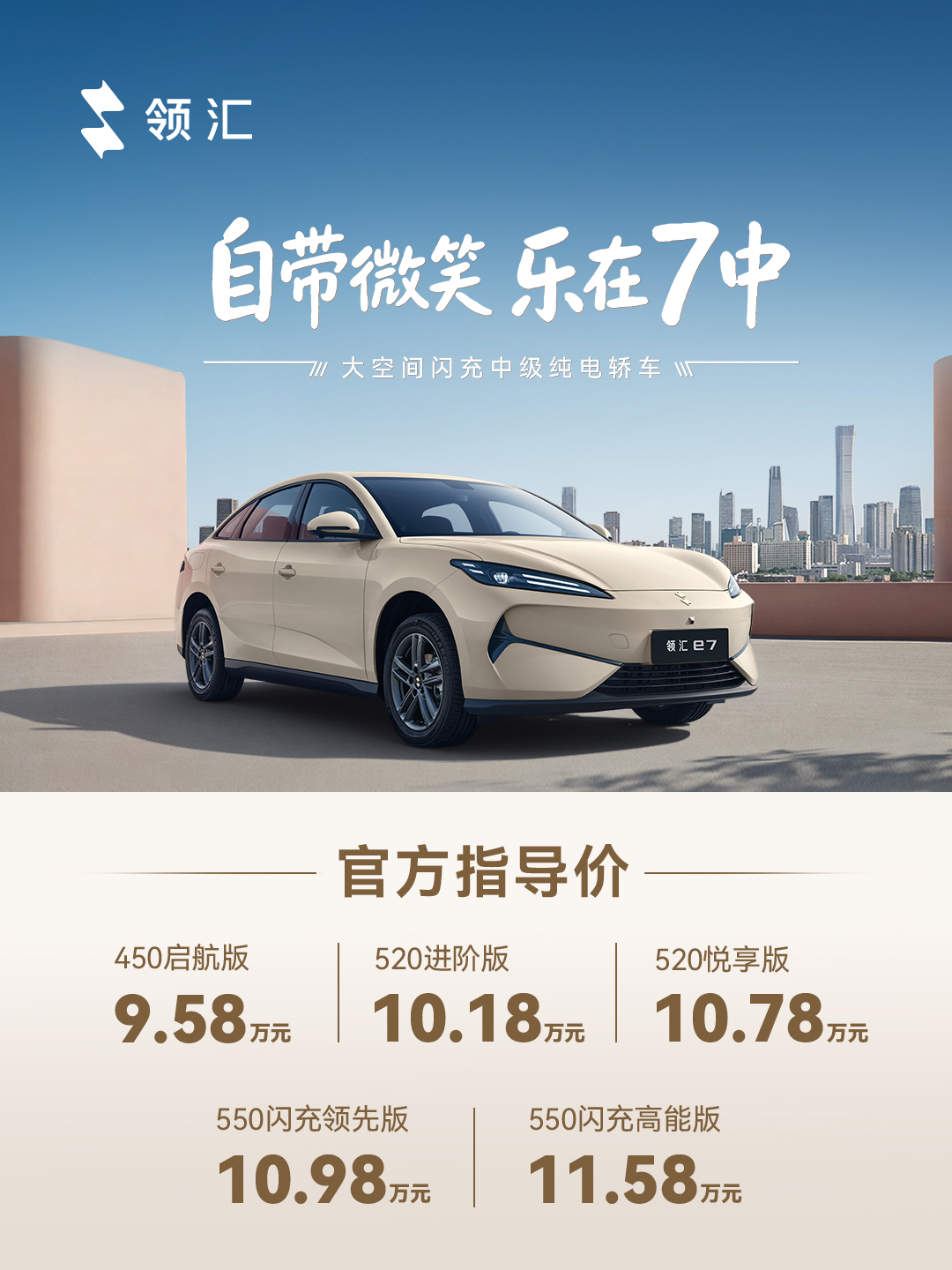  領(lǐng)匯e7上市9.58 萬元起，搭載閃充技術(shù)覆蓋家用與營運雙場景